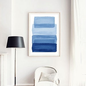 Blue Abstract Art Print Watercolor Painting Geometric Wall art Indigo Blue Navy Home Decor Scandinavian Poster Stripes Minimalist art Boho