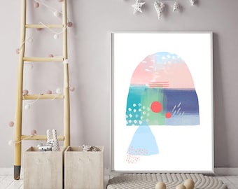 Pastel art Print Pastel Wall art Nursery Print Abstract Watercolor Pink Green Blue Lilac Minimalist art Scandinavian Kids Nordic Minimal art