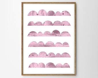 Pink Wall Art Print Kids Scandinavian Poster Nursery Decor Moon Shapes Textured Art Print Blush Pink