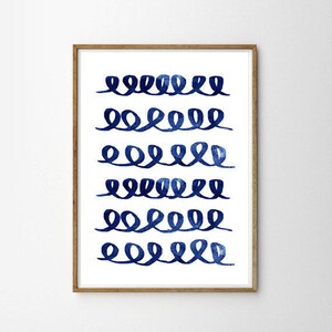 Abstract Watercolor Painting Loops Brushstrokes Paint Strokes Indigo Blue Wall art Navy Minimalist art Blue Painting Minimal Geometric Art