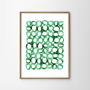 Green Loops Prints Abstract Watercolor Painting Minimalist art Circles Large Wall Art Modern art Print Contemporary Art Emerald Green Decor
