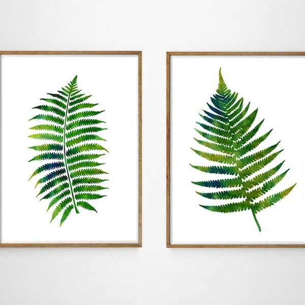 Fern Prints Set of 2 Fern Leaves Botanical Wall art Botanical Watercolor Boho Home Decor Green Minimalist Posters Foliage Fern Leaf Prints