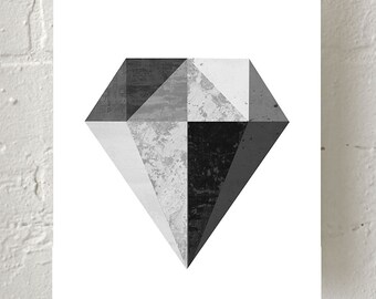 Diamond Print, Geometric art, Minimalist Poster, Scandinavian print, Black White Wall Art, Geometric Print, Large Abstract Print, Monochrome