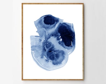 Fox Art キャンバスプリント 抽象画 インディゴ ブルー 幾何学模様 ウォールアート ネイビーブルー ゴールドメタリックホイル リビングルーム ベッドルーム用 枠