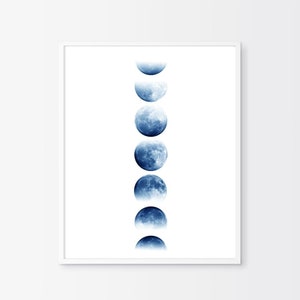 Blue Moon Phases Print, La Luna Moon Wall art, Minimalist Poster, Moon Eclipse Scandinavian art, Scandinave affiche, Nordic Blue Wall art