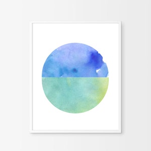 Watercolor painting, Blue watercolor, Geometric art, Mint wall art, Large art print, Circle art, Circle print, Minimalist art, Nursery print