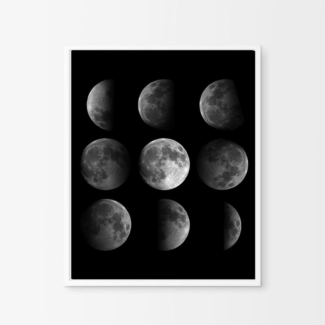 Moon Phases Wall Art Moon Phases Print Black and White Prints Etsy