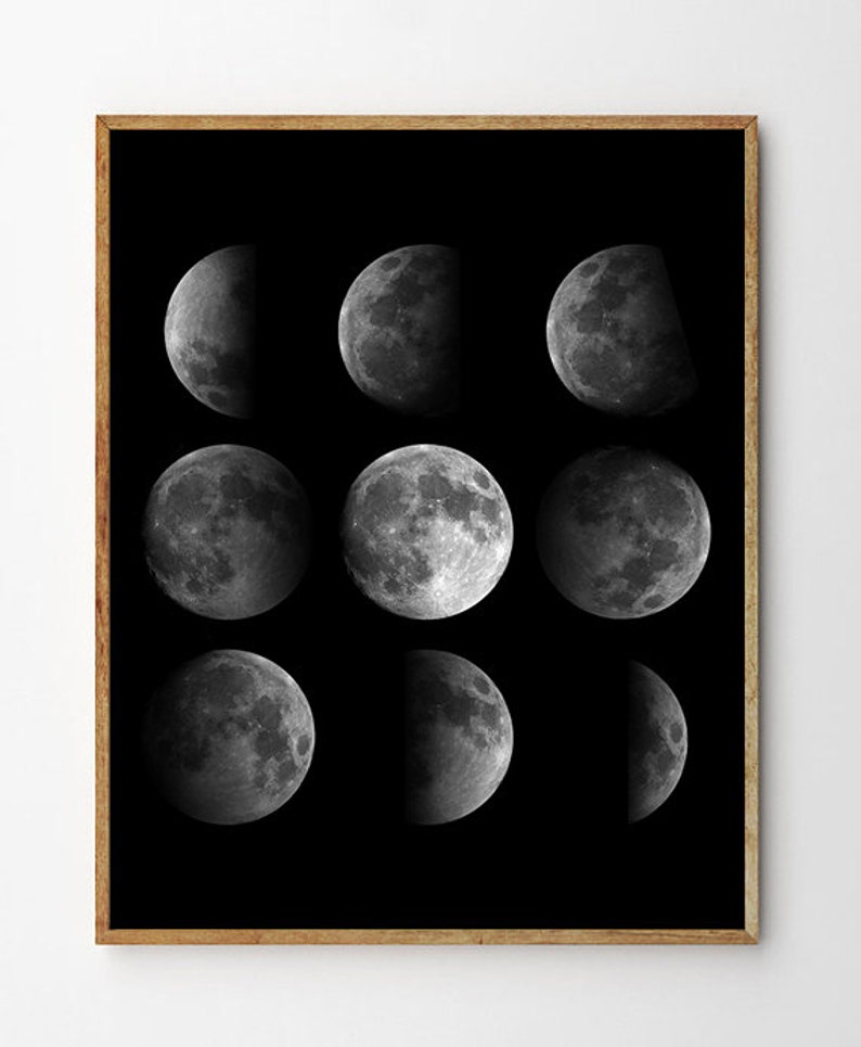 Moon Phases Wall Art Moon Phases Print Black And White Prints Etsy