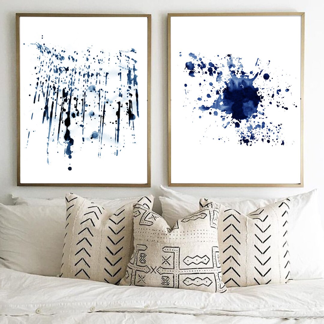 Abstract Watercolor Set Indigo Blue Wall Art Painting Navy Paint ...