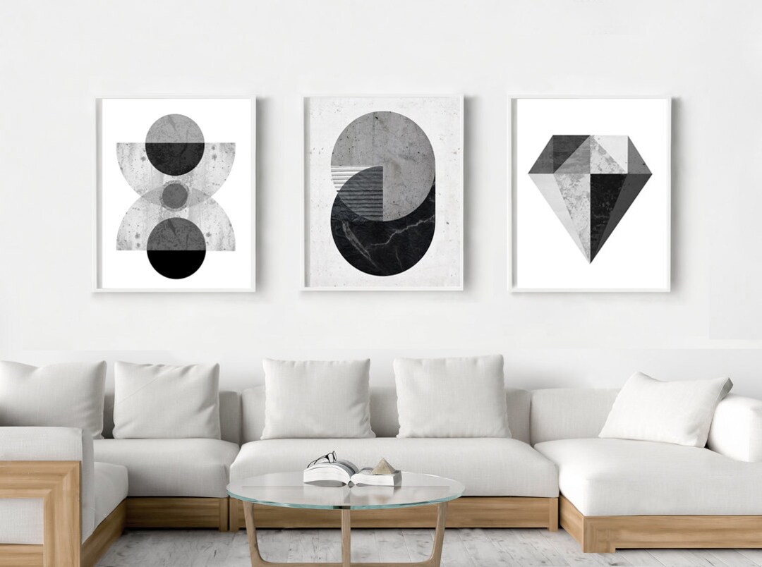 Geometric Black and White Prints Set of 3 Abstract Prints, Large ...