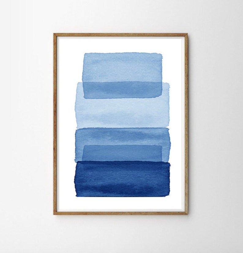 Blue Abstract Art Print Watercolor Painting Geometric Wall Art Etsy