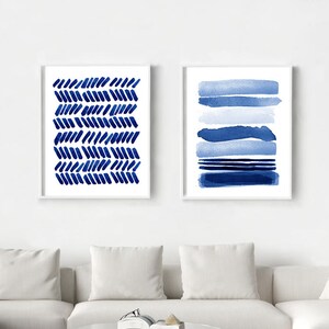 Blue Abstract Watercolor Prints Set of 2 Indigo Blue Navy - Etsy