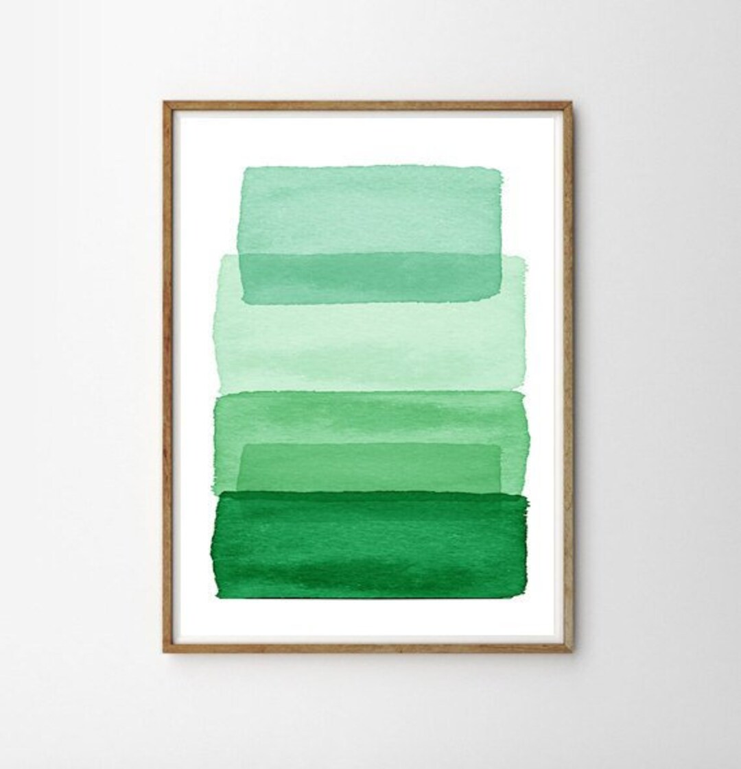 Green Abstract Print Watercolor Painting Stripes Minimalist Art Emerald ...