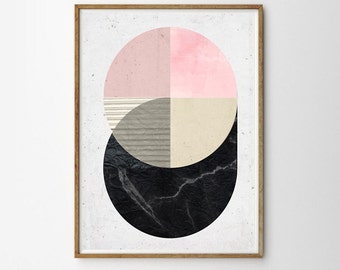 Abstract Watercolor, Minimalist Poster, Marble Wall Art Pink Circle, Mid Century Modern Art, Scandinavian art, Textured Print, Geometric Art