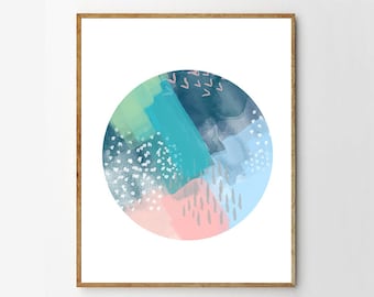 Abstract Watercolor Pastel Wall Art Pink Blue Turquoise Minimalist art Nursery Print Modern art Scandinavian poster Nordic Kids Brush Stroke