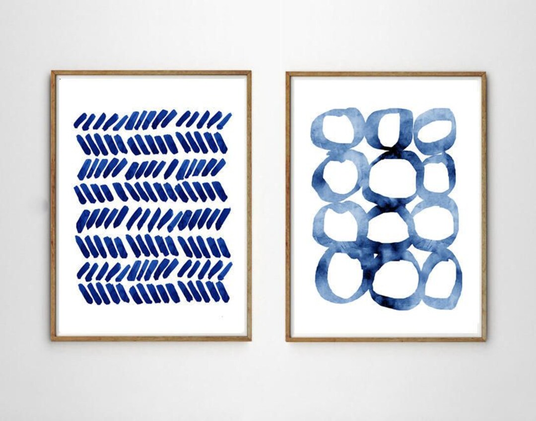 Abstract Watercolor Set of 2 Prints Indigo Blue Wall Art Painting Navy ...
