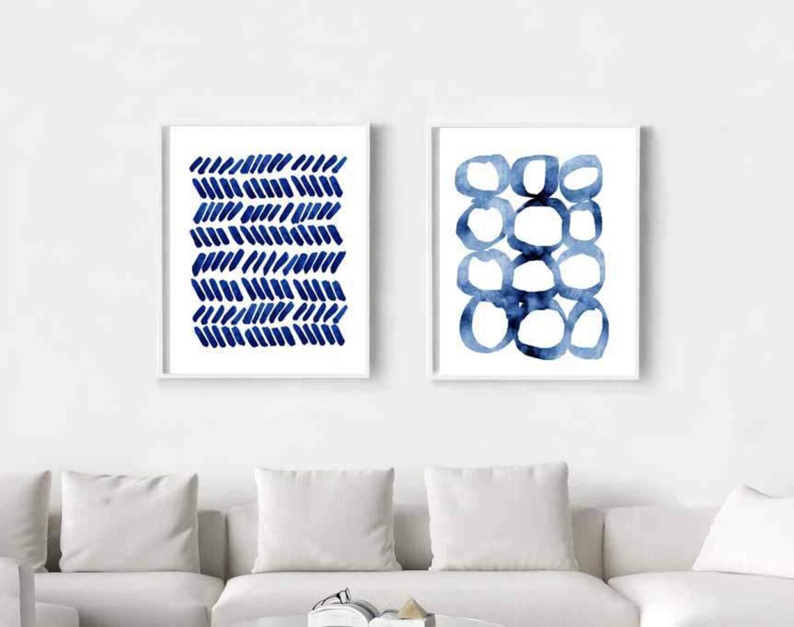 Abstract Watercolor Set of 2 Prints Indigo Blue Wall Art - Etsy