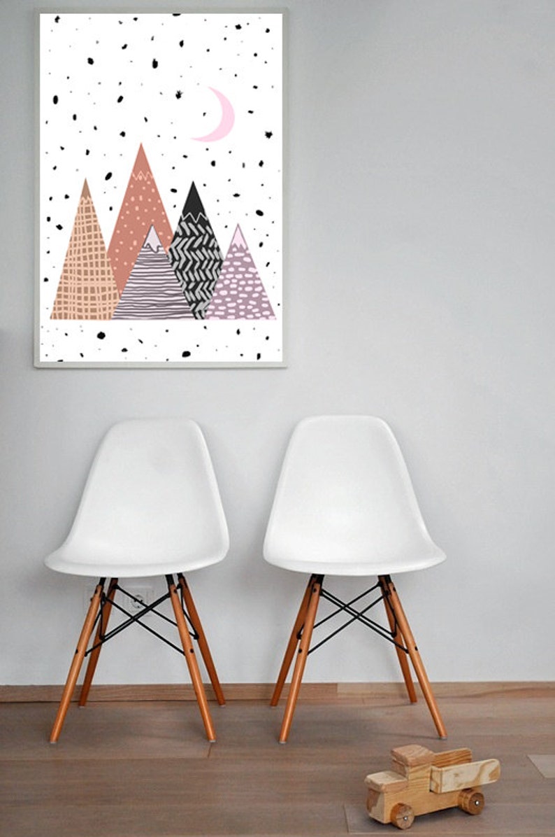 Kids Prints Scandinavian Mountains Print Pink Gray White Wall Etsy