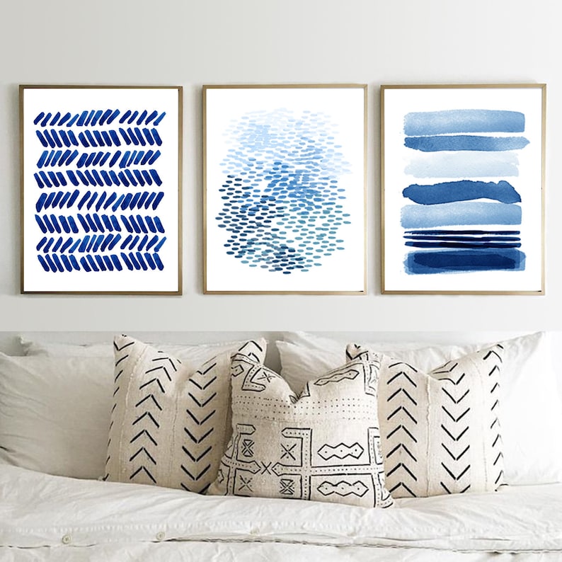 Blue Abstract Wall Art Navy Blue Paintings Minimalist Art Etsy