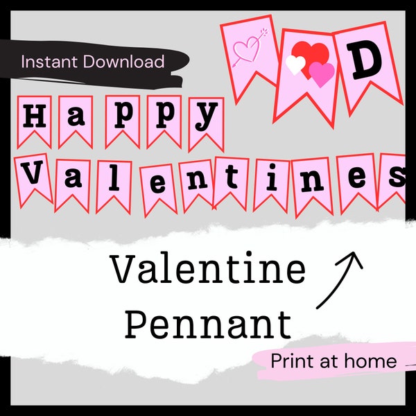 Valentines Day Pennant | Printable Valentine Decoration, Last Minute Valentine Decor