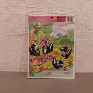 Vintage 1991 Picnickers Goldener Rahmen Tablett Puzzle