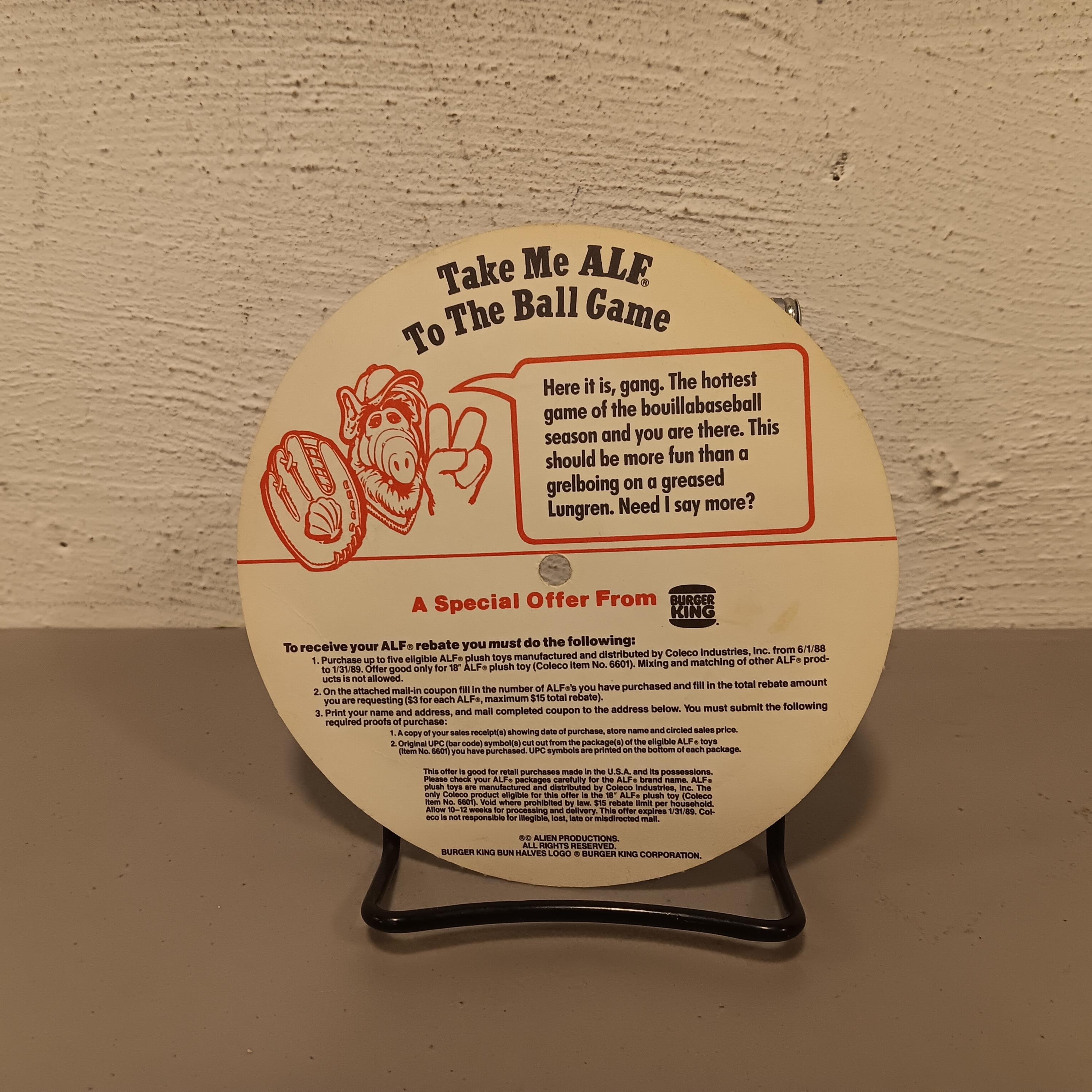 Vintage 1988 the Many Faces of Alf Burger King Flexi-disc