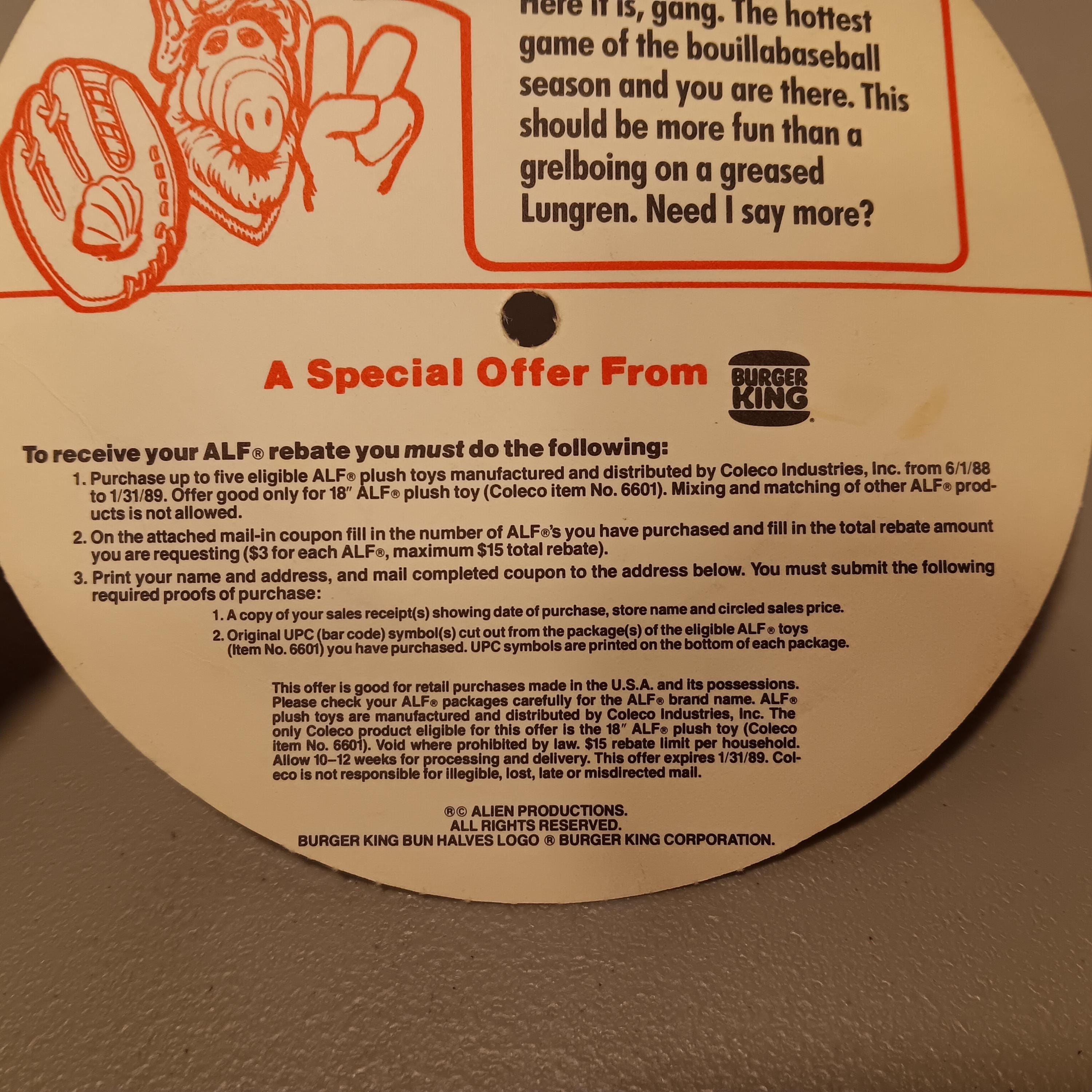 ALF Burger king vintage records アルフ レコード Cookin' with ALF cardboard 7