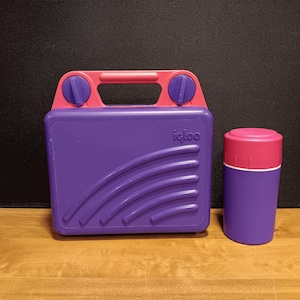 Vintage 90s Igloo Pink/Purple Hard Shell Lunch Box & Thermos