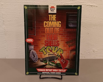 Vintage 1990 Teenage Mutant Ninja Turtles Pizza Hut Tour Guide Promo + Mask