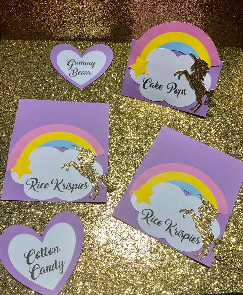 unicorn name tags place cardsfood labels and sign etsy