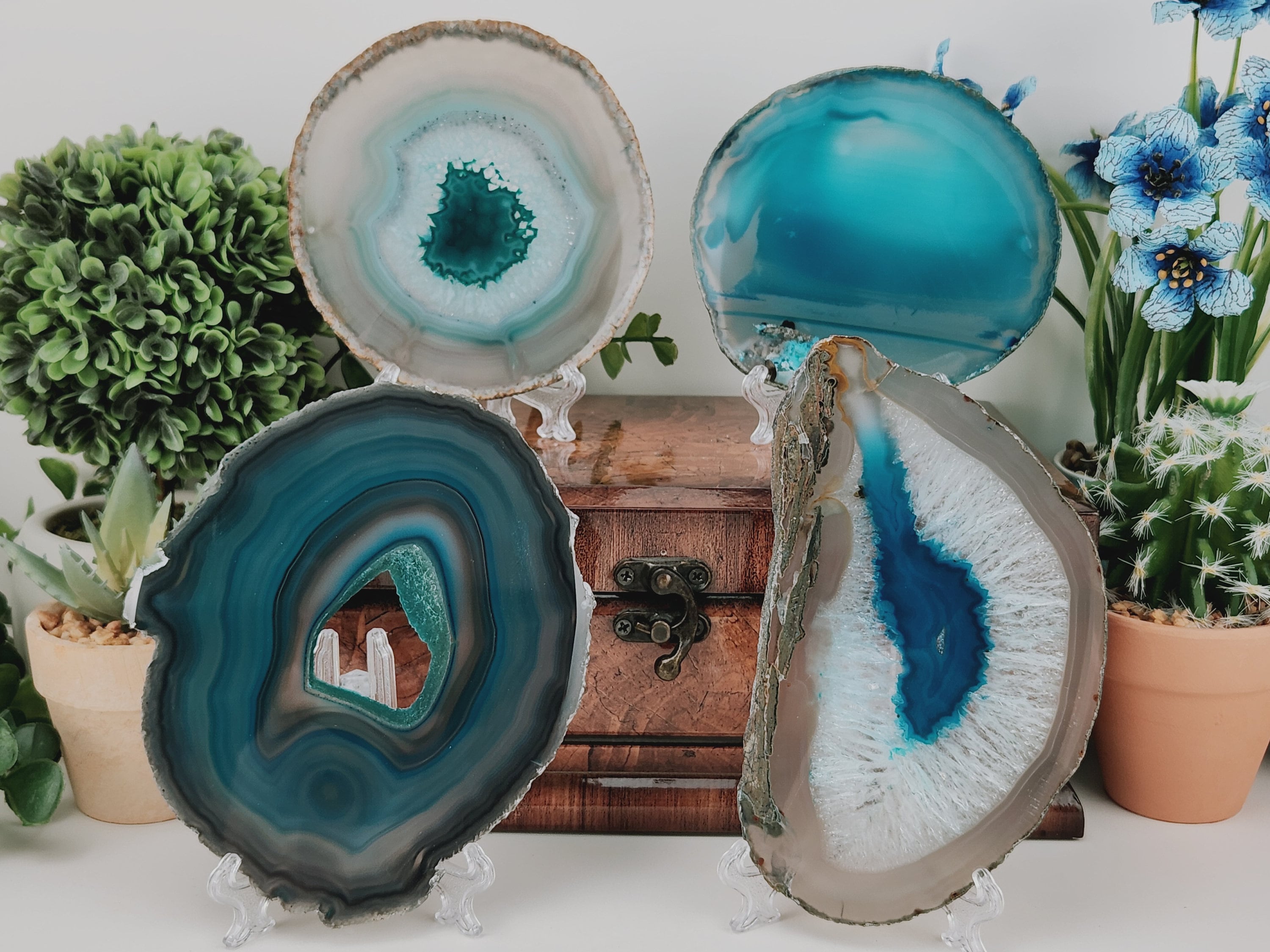Teal Agate Slice W/ Free Stand (avg. 4.5-5.0 Inches) - Etsy