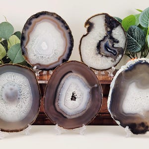 Tranche d'agate naturelle avec support (en moyenne 4,5 à 6,0 pouces)