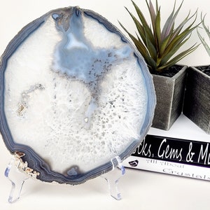 Natural Gray Agate Slice (Extra Large) w/Free Acrylic Easel Stand