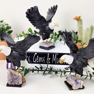 Black and White Onyx Eagle Crystal Carving
