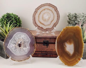 Natural Agate Slice w/ Free Stand (Large Avg. 5.5-6.5 inches)