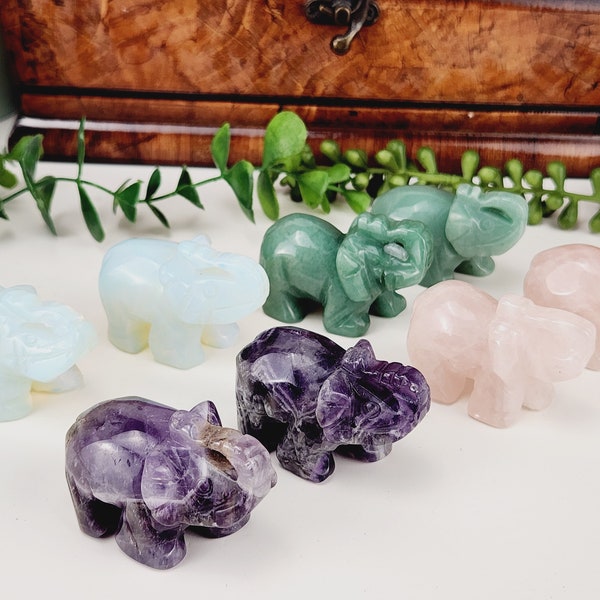 Elephant 2" Crystal Carving (Amethyst, Rose Quartz, Green Aventurine or Opalite)