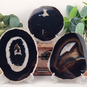 Dark Brown "Black" Agate Slice w/ Free Stand (Avg. 5.5-6.5 inches)