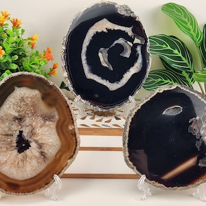 Dark Brown "Black" Agate Slice w/ Free Stand (Avg. 5.5-6.5 inches)