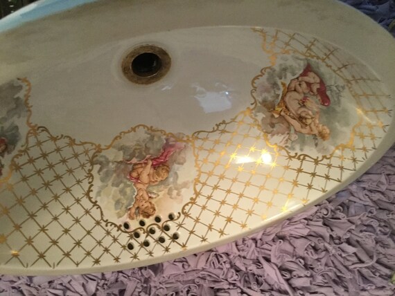 Vintage Cesame All Porcelain Gold Cherub Sink