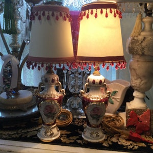 Pair of Vintage Gold and Rose Vanity Lamps