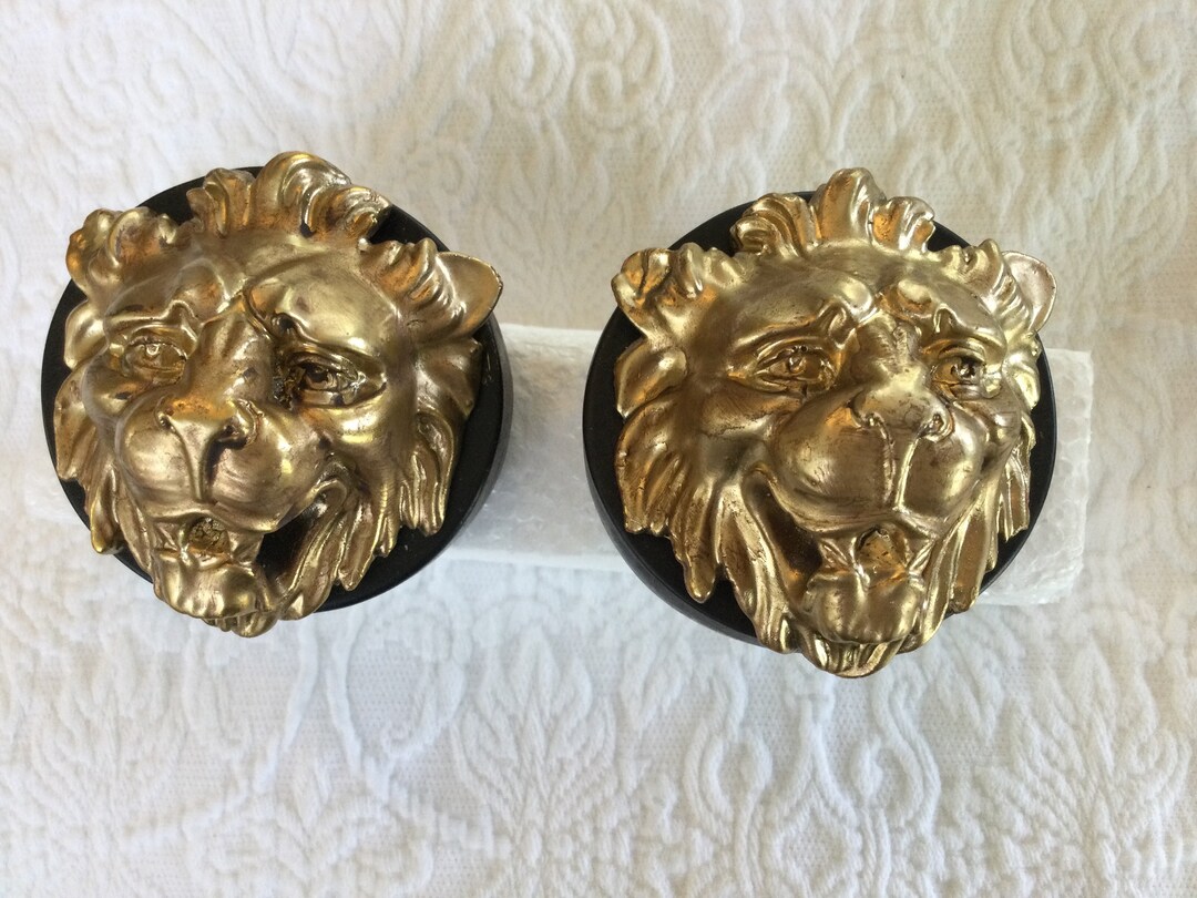 Pair of Vintage Large Guilded Lion Head Knobs Etsy