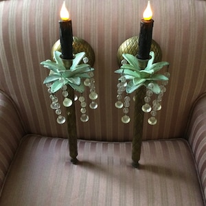 Pair of Very Vintage Brass Palm Tree and Prism Wall Sconces