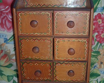 Vintage hand painted hand made wooden spice box