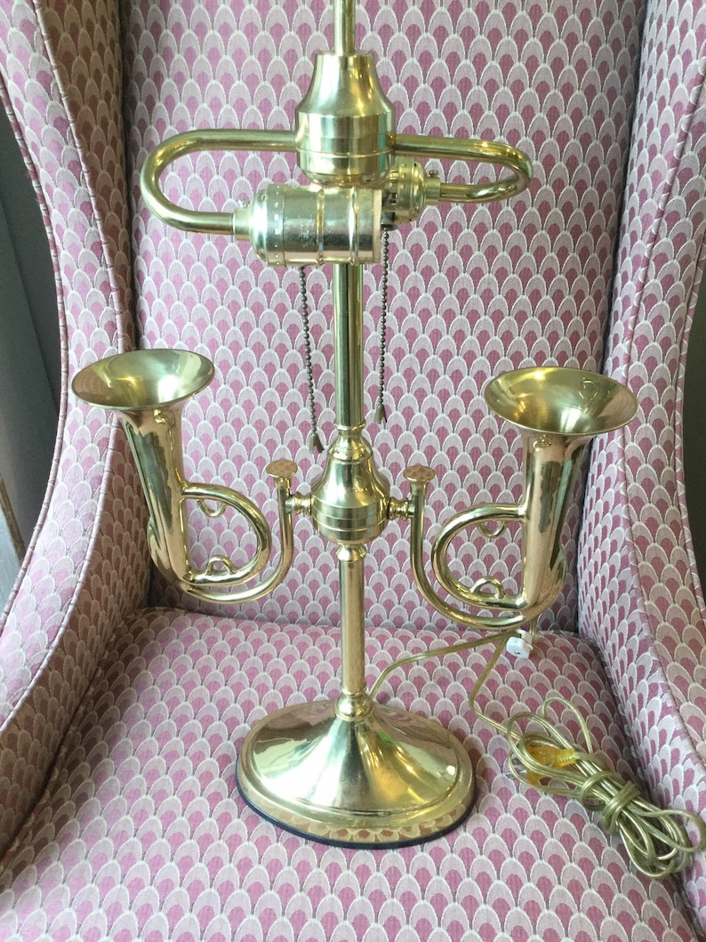 Vintage Solid Brass French Horn Lamp Etsy