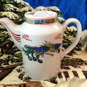 Asian Phoenix Dragon Porcelain Teapot
