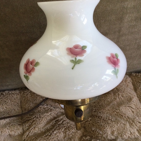 Vintage Brass and Hand Painted Rose Covered Wall Light
