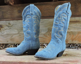 blue denim cowboy boots