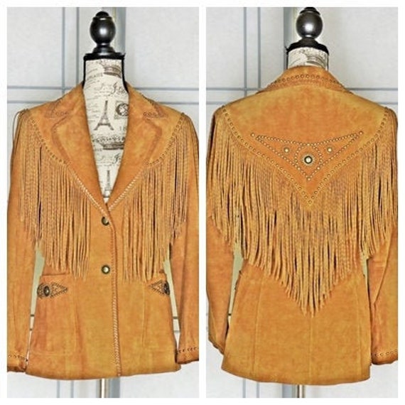Vintage 90s fringed leather jacket / size S / sout
