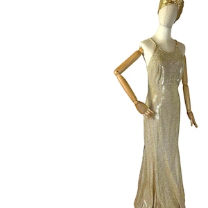 Vintage 80s Bombshell Gold Sequin Dress, Old Hollywood Glam, Lew Magrum NY, Size M