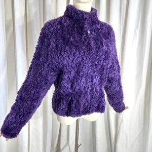 Paula Lishman Knit Fur Jacket | Sheared Beaver Purple Cropped Small/Medium Canada 80s